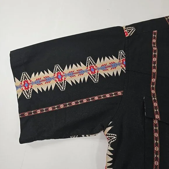 VINTAGE Wrangler Aztec Western Brushpopper Black Pearl Snap Shirt MEN'S MEDIUM.. - Picture 13 of 16